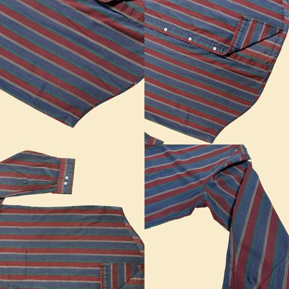 Vintage 90s striped shirt, size 2XLT Bristol Blues burgundy/green long sleeve - Picture 2 of 9